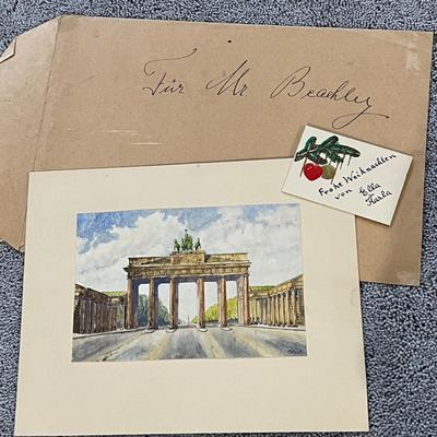 Vintage Brandenburg Gate Berlin Original Watercolor Art