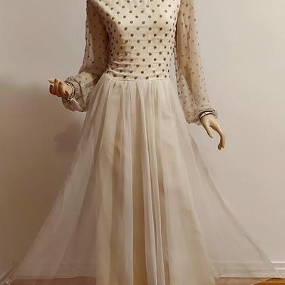 Vtg 1970s Jack Bryan Embellished Chiffon Maxi Gown