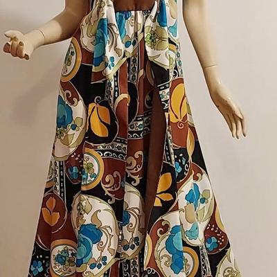 vtg 1970s RARE Geometric Abstract Maxi dress w/Wings