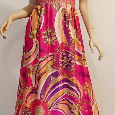 Vtg Montgomery Ward Silk/Satin Empire Maxi Dressdress