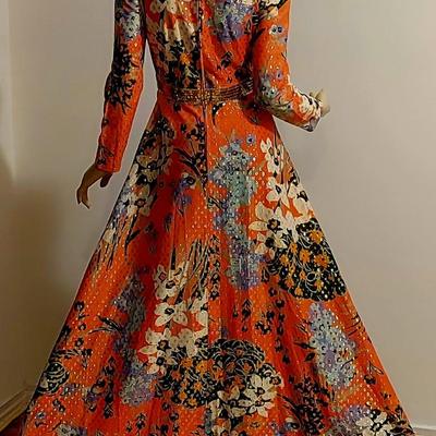 Vtg 70s Leslie Fay Metallic Floral gold Sequins Beauty