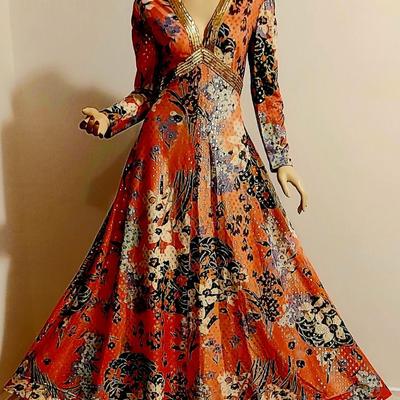 Vtg 70s Leslie Fay Metallic Floral gold Sequins Beauty