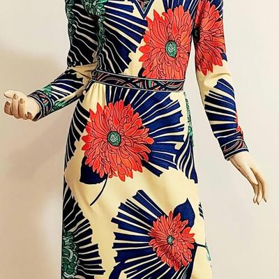 Vtg 1960s Mr Robert Abstract Floral print Maxi dress Bold Colors