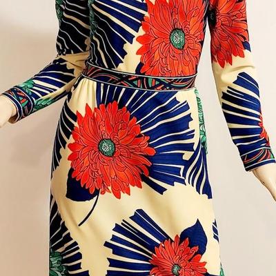 Vtg 1960s Mr Robert Abstract Floral print Maxi dress Bold Colors