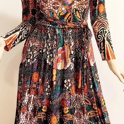 Vtg 1970s Miss ELLIETTE California Maxi Psychedelic jersey dress