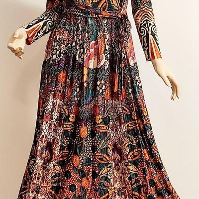 Vtg 1970s Miss ELLIETTE California Maxi Psychedelic jersey dress