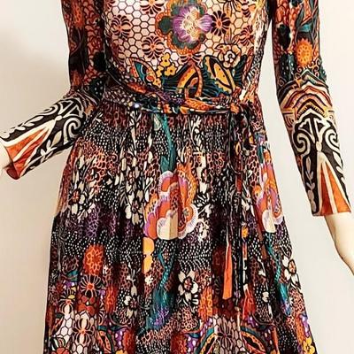 Vtg 1970s Miss ELLIETTE California Maxi Psychedelic jersey dress