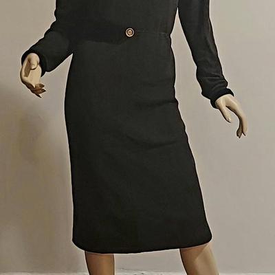 Vtg 80s Oscar de La Renta Cashmere/Wool Blend Embellished wiggle Dress