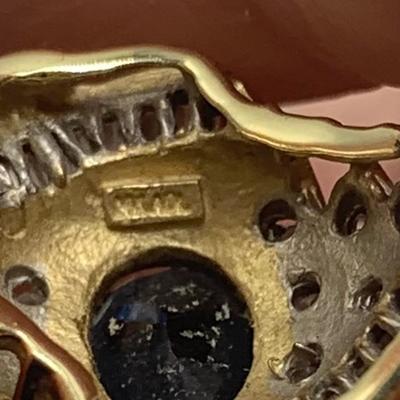 14K Gold Ring with Blue Gemstone & Many Diamonds (B1-HS)