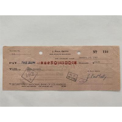 J. Paul Getty signed check