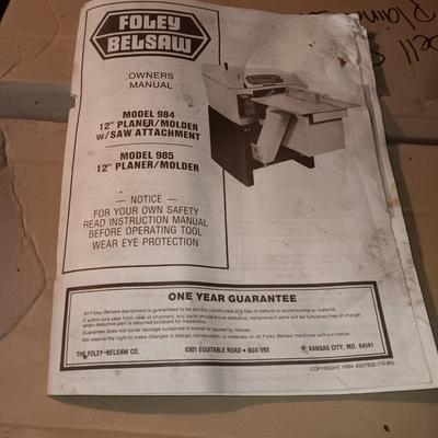 Foley Belsaw 12" Planer / Molder 2/ saw attachment.