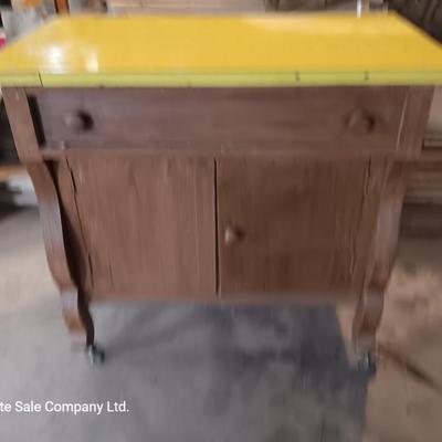 Antique cabinet with drawer and storage Framica top