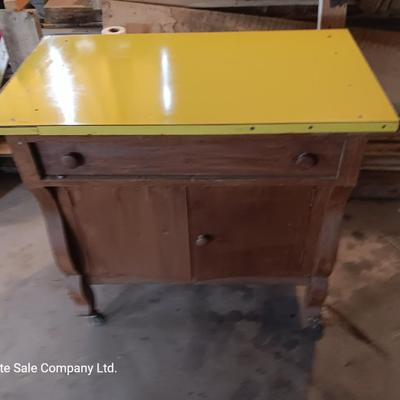 Antique cabinet with drawer and storage Framica top