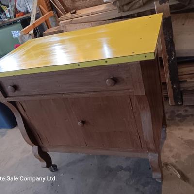 Antique cabinet with drawer and storage Framica top