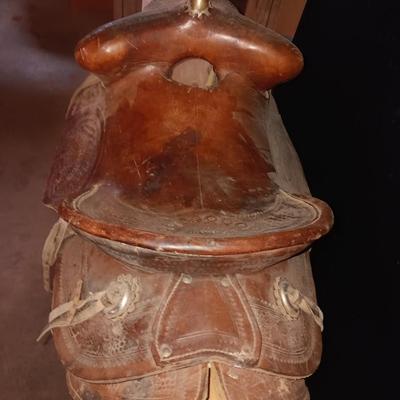 Antique Child sized leather saddle