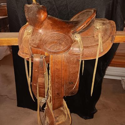 Antique Child sized leather saddle