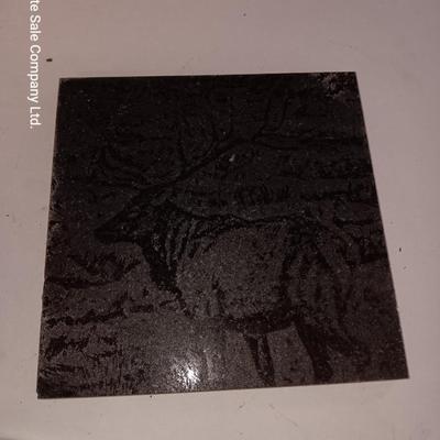 Lasered art tile with Elk and two new pocketknives