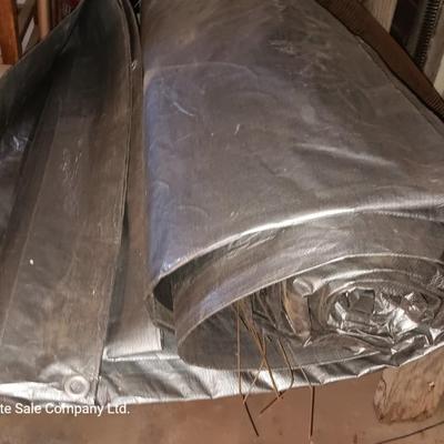 Steel pipe pole tent with 2 large silver tarps