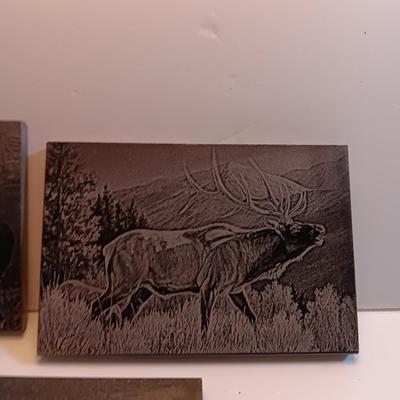 Laser art tiles moose & elk with two pocketknives