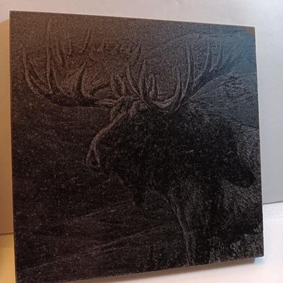 Laser art tiles moose & elk with two pocketknives