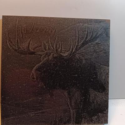 Laser art tiles moose & elk with two pocketknives