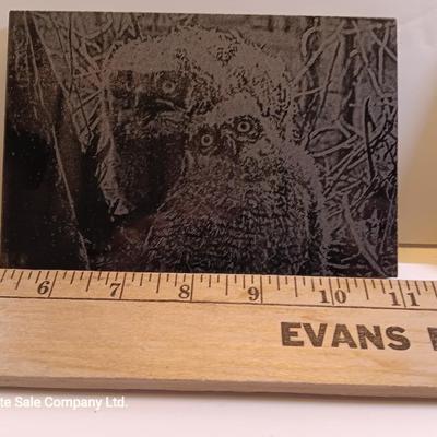 Three laser art tiles Ram - Owl and Bear