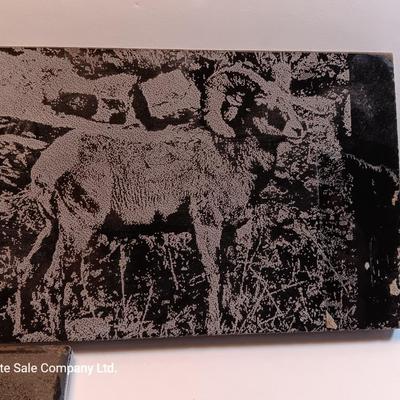 Three laser art tiles Ram - Owl and Bear