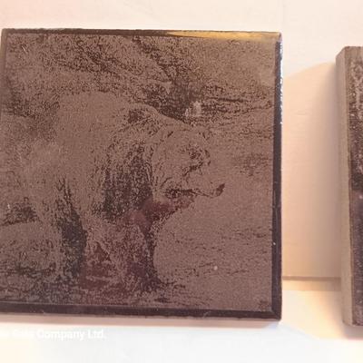 Three laser art tiles Ram - Owl and Bear