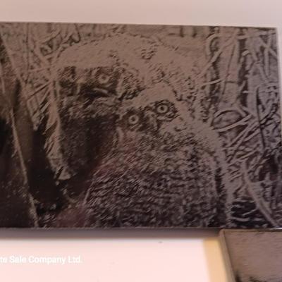 Three laser art tiles Ram - Owl and Bear