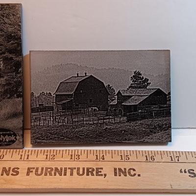 Three laser art tiles Cabin with USA flag and barn scenes