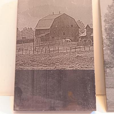 Three laser art tiles Cabin with USA flag and barn scenes