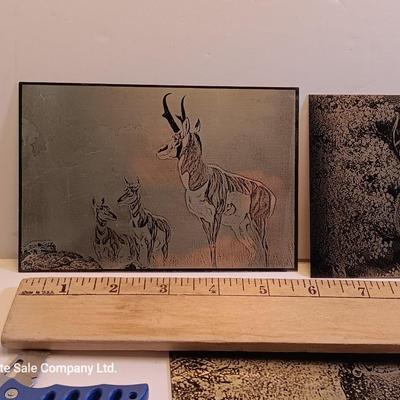 Three laser art tin / metal Antelope - Elk and Big horn in the snow