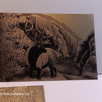 Three laser art tin / metal Antelope - Elk and Big horn in the snow