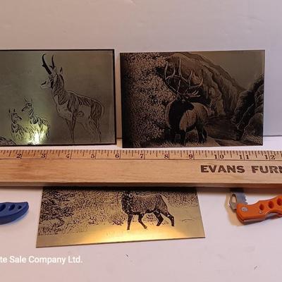 Three laser art tin / metal Antelope - Elk and Big horn in the snow