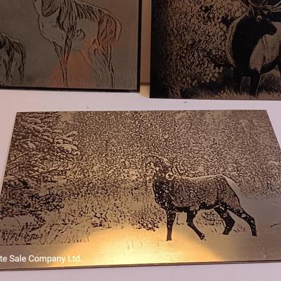 Three laser art tin / metal Antelope - Elk and Big horn in the snow