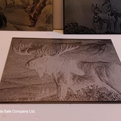 Metal / tin laser art - moose - antelope- and elk with two pocketknives