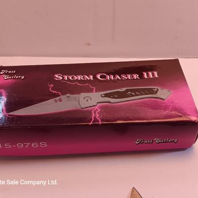 Three new Pocketknives Storm chaser II with case and two smaller ones