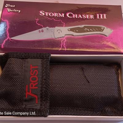 Three new Pocketknives Storm chaser II with case and two smaller ones
