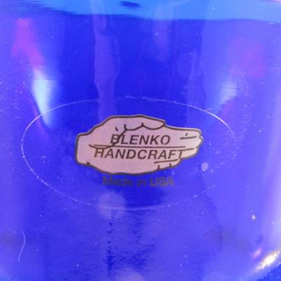 Blenko Double Spouted Pitcher with Original Label- Cobalt Blue