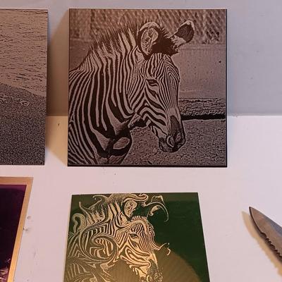 Laser art tiles tin with turtle - Zebra- Polar bear and two pocketknives