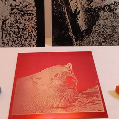 Laser art tin tiles - big horn - Owls and polar bear with two pocketknives