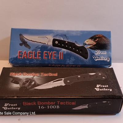 Two brand new pocketknives Eagle eye II and Black bomber tactical Frost cutlery
