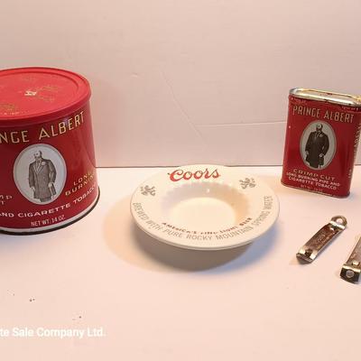 Prince Albert tins - Coors pottery ashtray - can openers