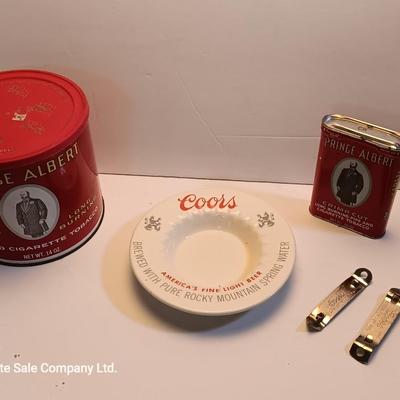 Prince Albert tins - Coors pottery ashtray - can openers