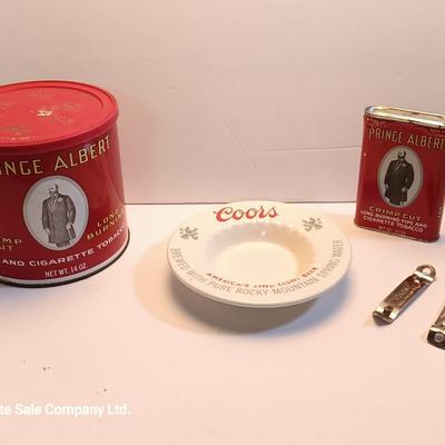 Prince Albert tins - Coors pottery ashtray - can openers