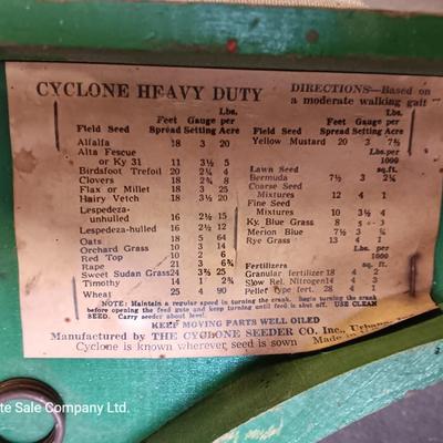 Antique canvas heavy duty fertilizer and seed Co, spreader and other Antique yard tools