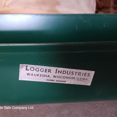 Antique canvas heavy duty fertilizer and seed Co, spreader and other Antique yard tools
