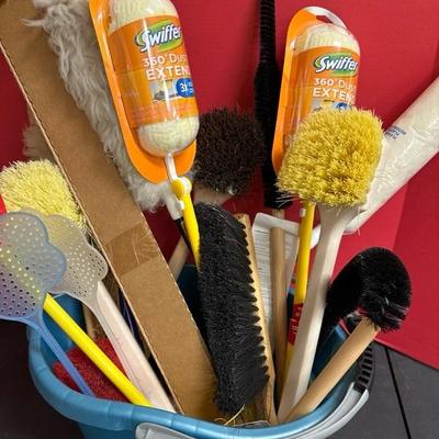 Lot 570 dusters, brooms and scrub brushes