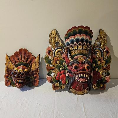 Pair of Balinese Wood Carved Tribal Masks (D-JS)
