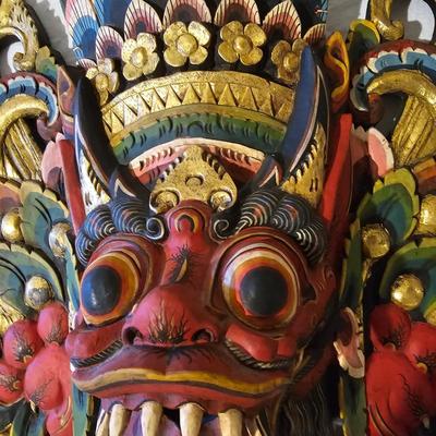 Pair of Balinese Wood Carved Tribal Masks (D-JS)